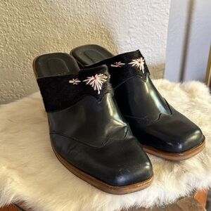 Cloudwalkers Planet Black Leather Heeled Mules Western Cowhide Womens 9